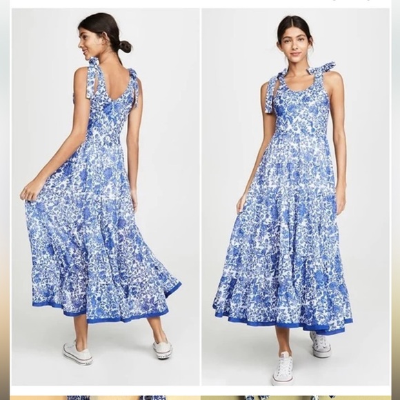 Free People Kikas Printed Midi Dress in Blue and White Floral - Picture 3 of 11